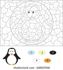 Cartoon Baby Penguin Color By Number Stock Illustration 648507040