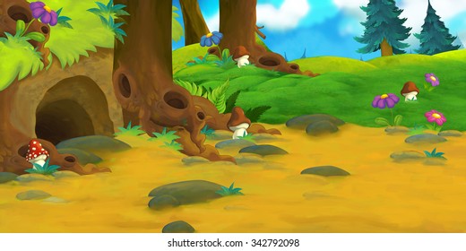 Cartoon Background Forest Illustration Children Stock Illustration ...