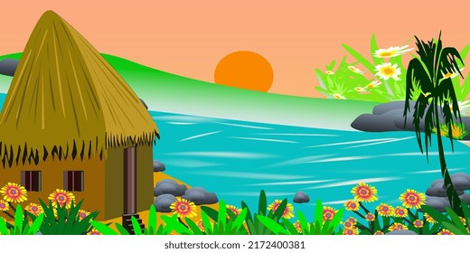 Cartoon Background Nature With Beautiful Scenery