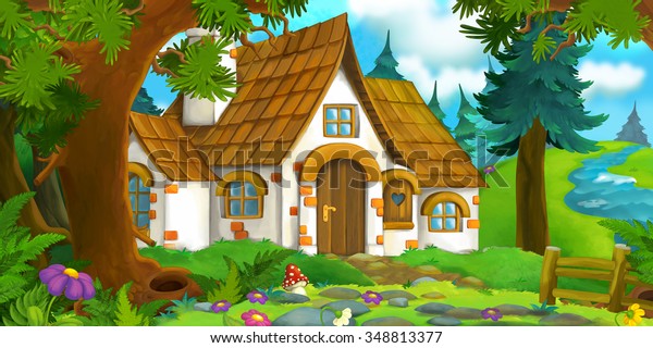 Cartoon Background Old House Forest Illustration Stock Illustration