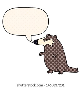 cartoon badger with speech bubble in comic book style