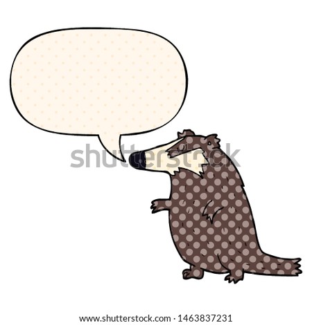 cartoon badger with speech bubble in comic book style