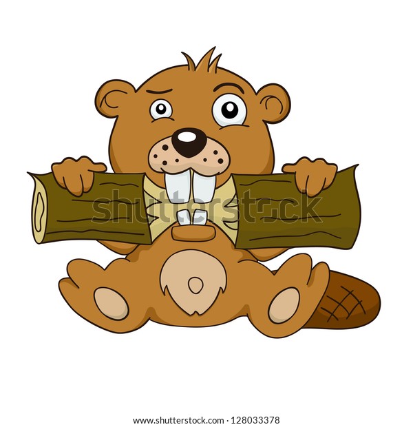 Cartoon Beaver Chews Tree Stock Illustration 128033378