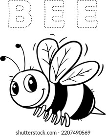 Cartoon Bee Icon Set. Sketch Vector Graphic Style Black Illustration Isolated On The White Background