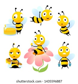 Cartoon Bees. Funny Illustrations Of Characters Isolate. Bee Cartoon, Wildlife Honeybee