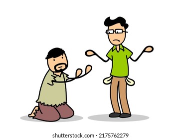 Cartoon Beggar Begging For Alms From A Poor Man With No Money