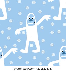 Cartoon Bigfoot Seamless Winter Animals Monsters Ice Pattern For Wrapping Paper And Fabrics And Kids Clothes Print And Linens And Packaging 