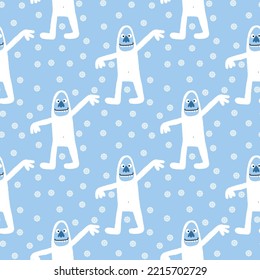 Cartoon Bigfoot Seamless Winter Animals Monsters Ice Pattern For Wrapping Paper And Fabrics And Kids Clothes Print And Linens And Packaging 