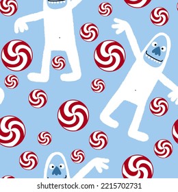 Cartoon Bigfoot Seamless Winter Animals Monsters Ice Pattern For Wrapping Paper And Fabrics And Kids Clothes Print And Linens And Packaging 