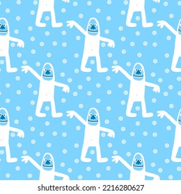 Cartoon Bigfoot Seamless Winter Animals Monsters Ice Pattern For Wrapping Paper And Fabrics And Kids Clothes Print And Linens And Packaging 