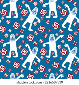 Cartoon Bigfoot Seamless Winter Animals Monsters Ice Pattern For Wrapping Paper And Fabrics And Kids Clothes Print And Linens And Packaging 