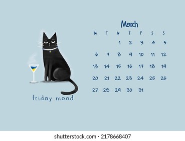 Cartoon Black Cat With A Glass Of Ukrainian Martini And The Inscription 