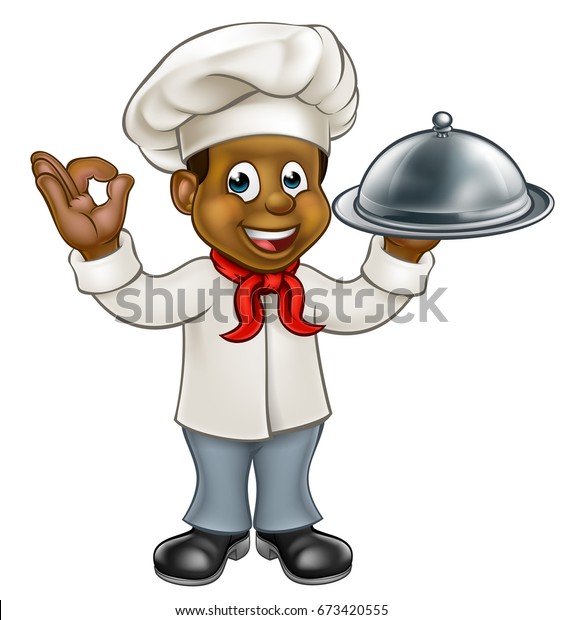 Cartoon Black Chef Baker Character Holding Stock Illustration 673420555 ...