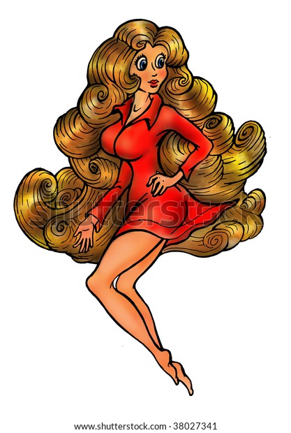 Cartoon Blonde Girl Princess Blonde Curly Stock Illustration 38027341