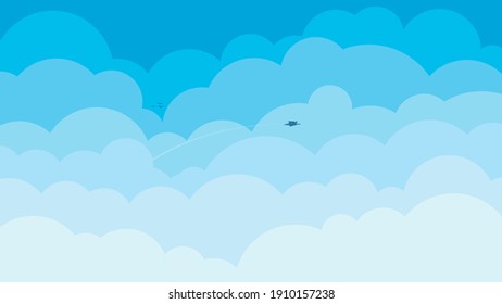 Cartoon Blue Sky With White Clouds Background Illustration.