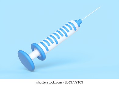 Cartoon blue syringe on a blue background. Vaccination against coronavirus concept. 3d render illustration.