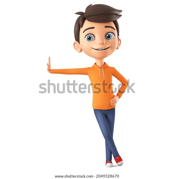 Cartoon Boy Character Orange Sweatshirt Leaned Stock Illustration ...