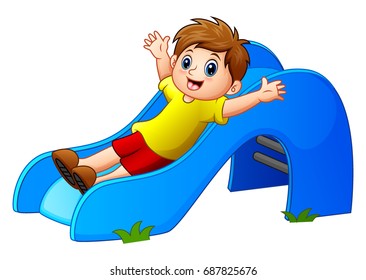 Cartoon Boy Play Sliding Down