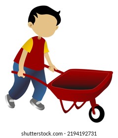 Cartoon Boy Pushing A Cart Material