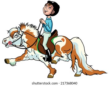 cartoon boy riding pony horse,equestrian sport, side view image for little kids - Powered by Shutterstock