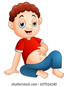 Cartoon Boy Sitting With A Full Stomach