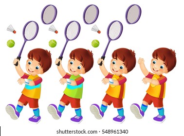 Cartoon boy training tennis - illustration for children - Powered by Shutterstock