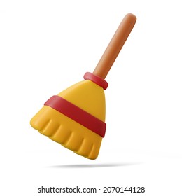 Cartoon Broom Sweeping Autumn 3d Illustration  Icon Isolated