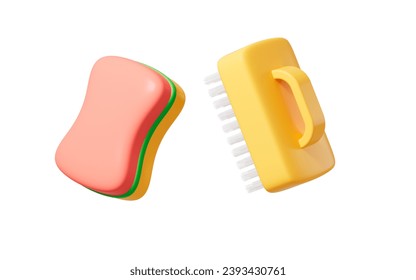 Cartoon brush and sponge in the white background, 3d rendering. 3d illustration. - Powered by Shutterstock