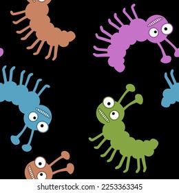 Cartoon bugs seamless caterpillars pattern for wrapping paper and kids clothes print and fabrics and accessories and linens and festive packaging 