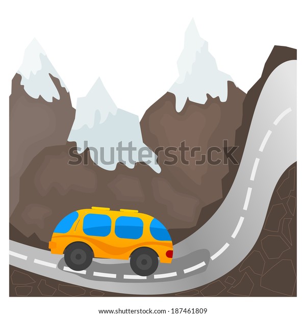 Cartoon bus on a mountain\
road