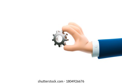 Cartoon Businessman Character Hand Holding A  Metal Gear Sign. 3d Illustration. 