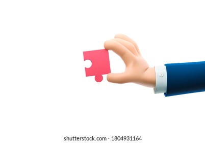 Cartoon businessman character hand holding a puzzle piece. 3d illustration.  - Powered by Shutterstock