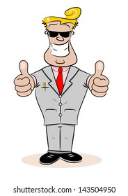 A Cartoon Businessman With Thumbs Up And Cheesy Smile