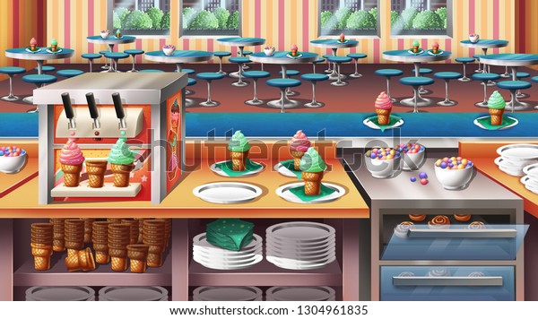 Cartoon Cafe Cooking Game Game Design Stock Illustration 1304961835