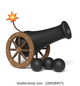 Cartoon Cannon With Cannon Balls. 3D Illustration.