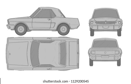 cartoon Car blueprint for 3d modeling