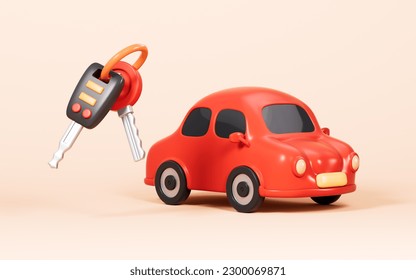 Cartoon car and a bunch of key on the yellow background, 3d rendering. Digital drawing. - Powered by Shutterstock