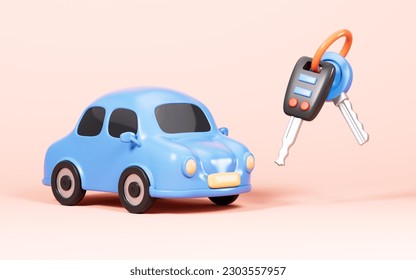 Cartoon car and a bunch of key on the yellow background, 3d rendering. Digital drawing. - Powered by Shutterstock