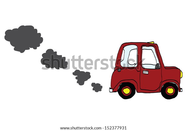 A cartoon car\
spewing polluting exhaust.\

