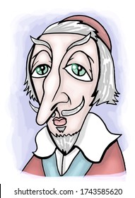 Cartoon Of Cardinal Richelieu In Full Color. 