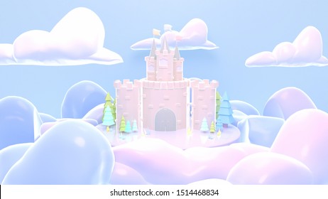 Cartoon castle. 3d rendering picture.