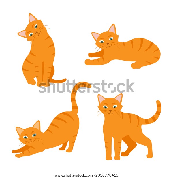 Cartoon Cat Set Different Poses Emotions Stock Illustration 2018770415 ...