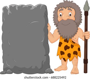 Cartoon Caveman Holding Stone Sign