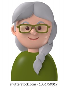 Cartoon Character 3d Avatar Old Grey Haired Caucasian Woman Isolated On White