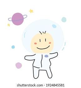 Cartoon character of astronaut kid,Can be used for cards, kids, baby fashion,fabrics,On white background.