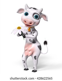 Cartoon character cow holds chamomile in hands isolated, 3d rendering - Shutterstock ID 428622565