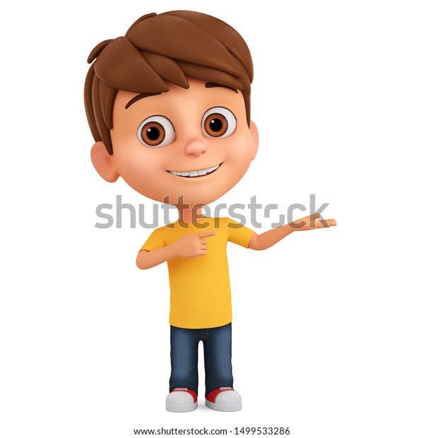 Cartoon Character Guy Yellow Shirt Points Stock Illustration 1499533286 ...