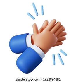 Cartoon character hands clapping or applause with loud noise. Business clip art isolated on white background. Performance 3d illustration.