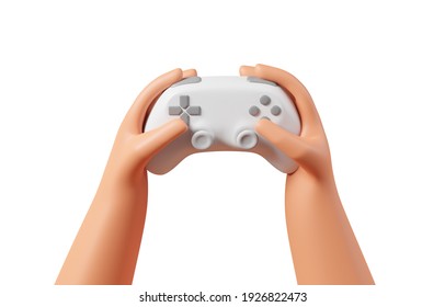 Cartoon character hands holding white controller isolated over white background. Console Pc gaming and online cybersport concept. 3d render illustration. - Powered by Shutterstock