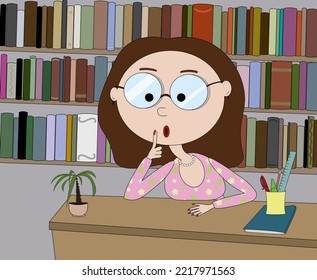 Cartoon Character Librarian Woman In The Library